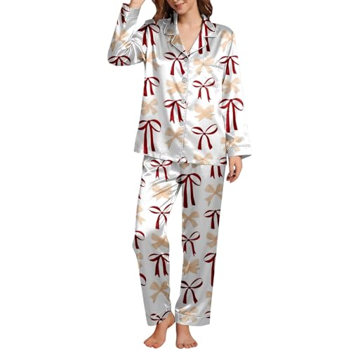 Conjunto de pijama cómodo para mujer, suave y elegante, pijama de manga larga con estampado para el día de San Valentín, dormir y descansar, blanco, M