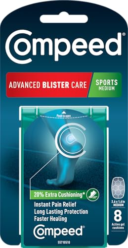Compeed Advanced Blister Care Pads Hydrocolloid Gel Cushions for Instant Pain Relief and Faster Healing Sports Medium 8 Count (2 Packs)