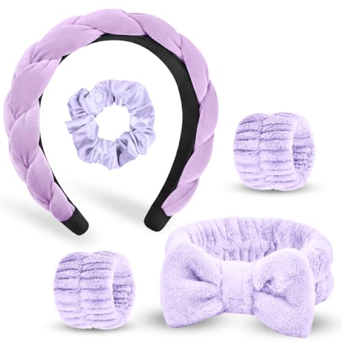 HOTUT 5Pcs Bandeau Spa pour le Lavage du Visage, Bandeau Éponge et Poignets, pour le Maquillage et Les Soins, pour Laver le Visage, Soin de la Peau,...