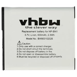 vhbw Li-Ion Akku 600mAh (3.6V) kompatibel mit Kamera Camcorder Video Sony Cybershot DSC-W670, DSC-W690, DSC-W710, DSC-W730, DSC-W810, DSC-W830 Ersatz für Sony NP-BN1.