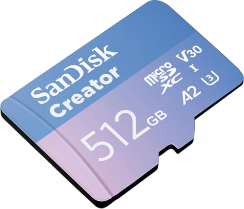 Image of SanDisk 512GB Creator microSD UHS-I Card with SD Adapter - for Cameras and Drones, 4K, 5.3K, A2, V30, U3, 3 Months of Adobe Lightroom Included - SDSQXAV-512G-GN6MS