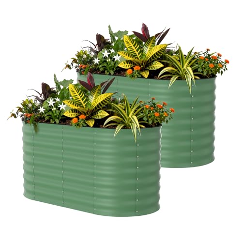 2 Pcs Raised Garden Beds Outdoor 4x2x2 ft - Galvanized Steel Planter Box for Vegetables, Flowers, Rust-Resistant Garden Box, Easy Assembly Raised Beds, Durable Planters for Outdoor Plants, Green