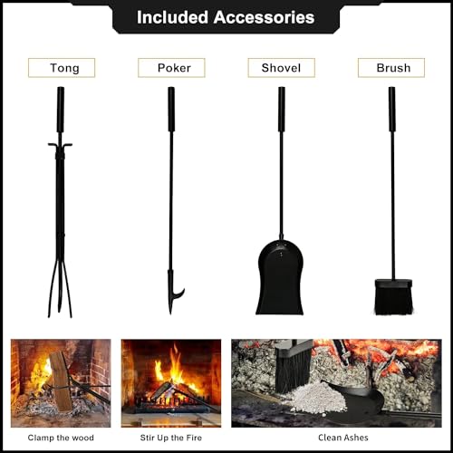 Amagabeli Fireplace Log Rack with 4 Tools 74 x 40 x 30 cm Fireplace Tool Set Large Capacity Firewood Rack Firewood Holder for Indoor Outdoor Storage Rack Tools