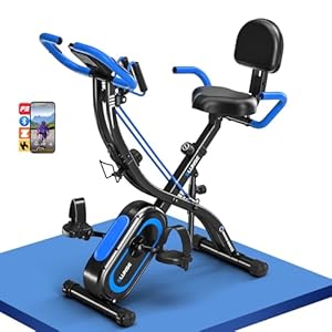 Exercise Bike, SLUNSE 5 in 1 Foldable Exercise Bike with APP, 16-Level Magnetic Resistance Folding Stationary, 350LBS Capacity and Ultra-quiet Stationary Indoor Bikes for Home Gym