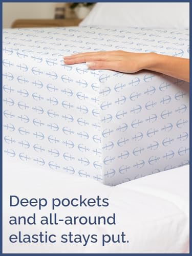 Image of Kids Full Blue Anchors Bed Sheets - 4 Piece Kids Blue Anchors Sheet Set | Blue Anchors Themed Bedding, Ultra-Soft, Cute & Cozy, Breathable & Machine Washable, Bed Set for Boys, Girls & Teens, Comfy