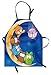 ABAKUHAUS Luna Grembiule, Cartoon Luna Gufi Playing, Comodo per la Cucina Unisex con Collo Regolabile per Cucinare Cuocere Arrostire e Giardinaggio, Multicolore