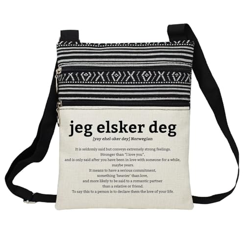 Norwegian Jeg Elsker Deg Definition Messenger Bag Small Ethnic Pattern Printed Adjustable Strap Crossbody Zipper Bag Phone Bag Wallet Cute Shoulder Handbag for Women