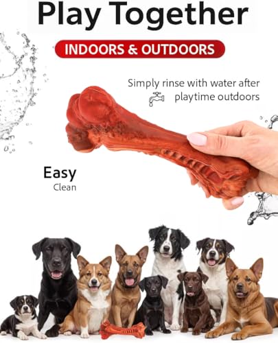 Dog Chew Toy - Natural Rubber Dog Toy, Beef Flavor – Dog Toys for Medium & Large Dogs - Bone-Shaped Chew for Dental Health - Indoor and Outdoor Play - Image 4