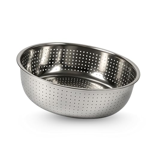 Image of Prabha Colander Stainless Steel Strainer Sieves 30cm | Kitchen Strainer with Handle-Essential Kitchen | Colanders Bowl, Basket | Colander for Rice Straining Washing Fruits, Vegetables, Silver