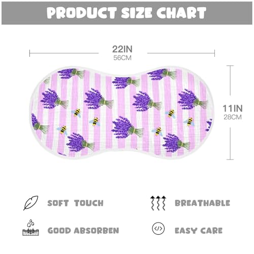 Lavender Bee Stripe Baby Burp Cloths Burp Clothes Rags Muslin Burp Cloths Soft Burping Cloths for Babies Burp Cloth Bib Baby Washcloths for Baby Boy Girl Wipes 22x11IN,2 Pack3