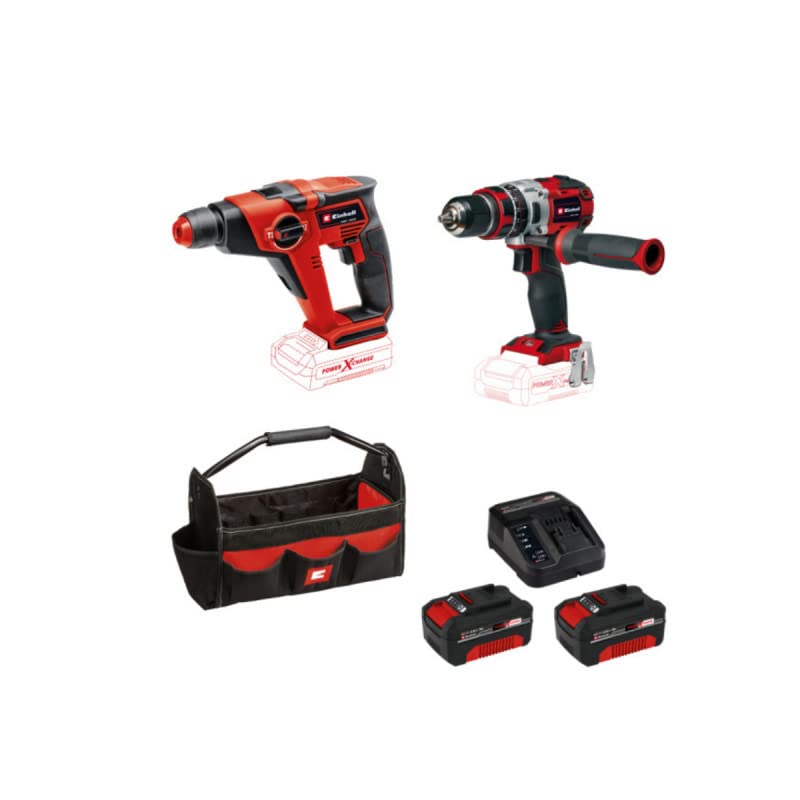 Pack EINHELL 18V Power X-Change - Bohrhammer - Schlagbohrschrauber - 2 x 4.0Ah Akku - Schnellladegerät - Werkzeugtasche