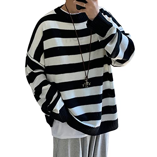 Men Casual Long Sleeve Striped Sweaters Oversized Knit Pullover Autumn Winter Fashion Sweater Jumpers Tops