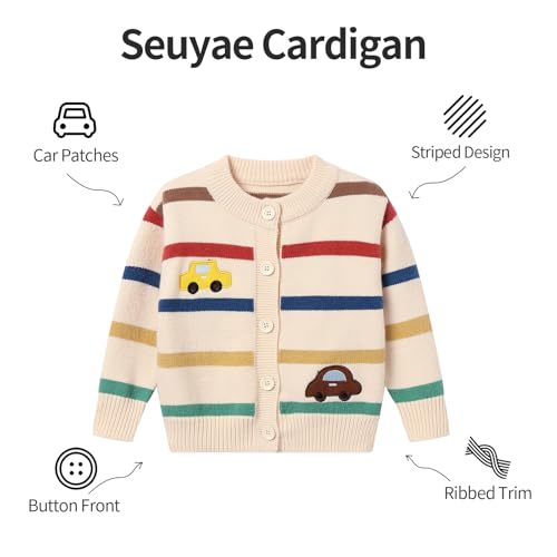 Toddler Boys Colorful Striped Cardigan Button Down Crewneck Sweater 12M-5T2