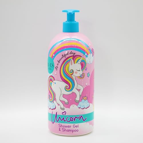 Unicorn 2-in-1 Shower Gel & Shampoo, 1000ml – Family-Size Body Wash & Hair Cleanser with Pump, Hydrating with Glycerine & Chamomile, Refreshing Scent, Gentle on Skin & Scalp, For Adults & Kids 3+