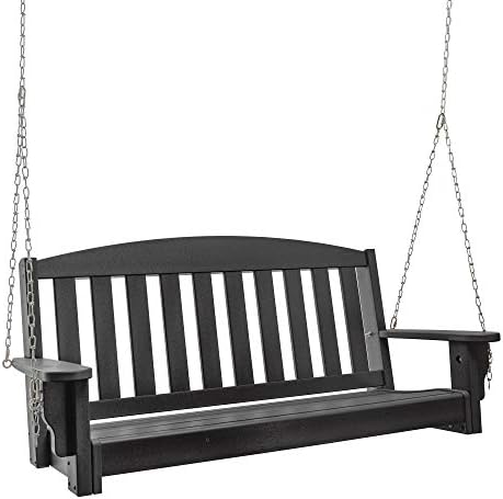 Original Pawleys Island Black Porch Swing with Hanging Chains, Handcrafted in The Carolinas, Constructed of Durawood, Stainless Steel Hardware & Fit N Finish Design
