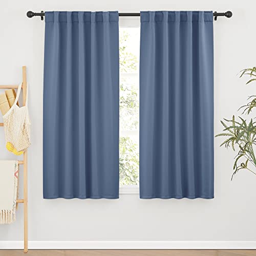 Image of RYB HOME Privacy Window Curtain 63 inches 2 Panels Set, Solid Room Darkening Curtains & Drapes Energy Saving Privacy Farmhouse Decor for Bedroom Bathroom Kitchen, Stone Blue, W42 x L63 inch