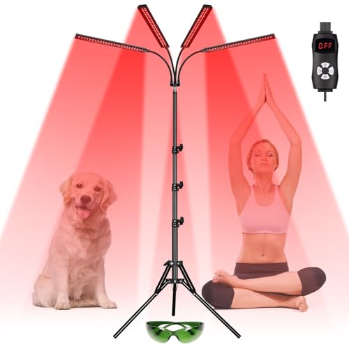 Image of Red Light Therapy Lamp with 4 Heads, 3 in 1 Infrared Light Therapy Device, Adjustable Stand, 660nm Red Light and 850nm Near Infrared Light for Face, Body,