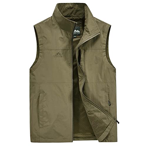 Ymosrh Men's Vests Outerwear Lightweight Outdoor Casual Zipper Stand Collar Padded Vest Coats Sleeveless Jacket Vest