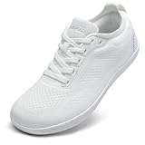 LOCFIR Womens Barefoot Shoes Minimalist Fashion Sneakers Zero Drop Wide Width Toe Box Arch Support Comfortable Gym Tennis Walking Work Flats Road Running Size 10，White
