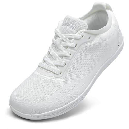 LOCFIR Womens Barefoot Shoes Minimalist Fashion Sneakers Zero Drop Wide Width Toe Box Arch Support Comfortable Gym Tennis Walking Work Flats Road Running Size 10，White