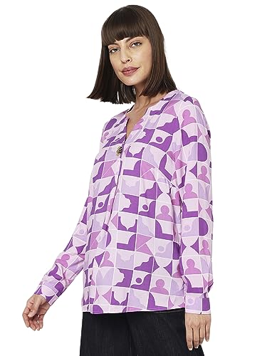 Image of Vero Moda Abstract Printed Cuffed Sleeves Shirt Styled Top