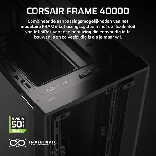 CORSAIR FRAME 4000D Modular Mid-Tower ATX PC Case – High Airflow, InfiniRail™ Fan Mounting System, Dual 360mm Radiator Support, ASUS BTF, MSI Project Zero, Gigabyte Project Stealth – Black