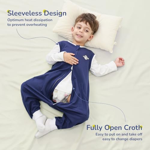 Image of WONDAY Toddler Sleep Sack with Feet, 0.5 Tog Sleeping Sacks for Walking with Legs 12-18 Months 2T 3T 4T 5T (Planet-2, 12M-2T)