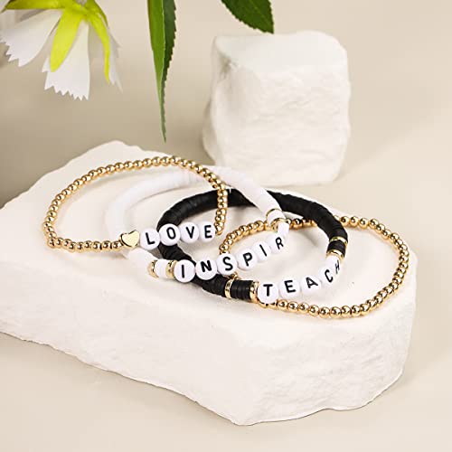 Pingyongchang Teacher Bracelet - Mixed Color Polymer Clay Bohemian Handmade Beaded Bracelets for Women - Love Teach Inspire Jewelry for Teacher Appreciation4