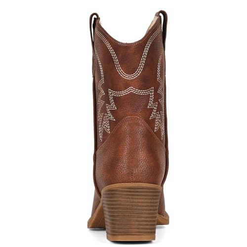 Image of IXU Cowboy Boots for Women Ankle Cowgirl Booties Wide Mid Calf Pointed Toe Western Boots Short Chunky Classic Booties