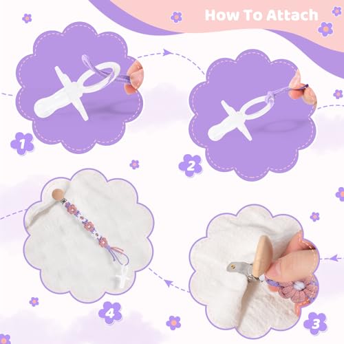 Image of Pacifier Clip for Boys Girls Floral Daisy Macrame Baby Paci Clip Pacifier Holder Leash Boho Wooden Clips Handmade Braided Cotton Binky Clips (2pack:Lavender Style x 2)