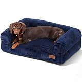 FUKUMARU Katzensofa Bett, Corduroy Gemütliches Katzenbett für drinnen mit abnehmbarem waschbarem Bezug, Stützendes Anti-Rutsch Hundebett Sofa für kleine Hunde, 72 x 52 x 22 cm, Mittel, Blau