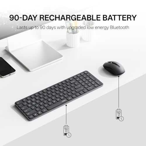 Image of Rapoo 9350S Multi-Device Keyboard and Mouse Combo, 2.4GHz /Bluetooth 5.0 /4.0 Wireless Keyboard & Mouse Set for Windows /Mac /Linux /Chrome, Support 4 Devices, Rechargeable, Silent Click, Compact, Black