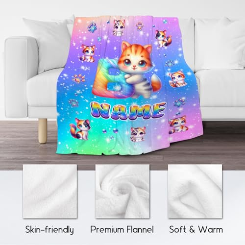 Cat Lovers Blanket - Personalized Blankets Gifts for Girls - Cute Pattern Soft Cozy Flannel Throw for Sofa Living