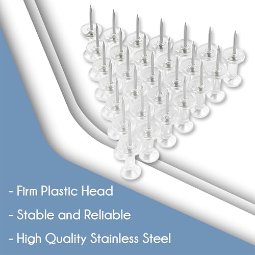 Ferdo Stylo Clear Push Pins, 200 Pack, Plastic Head, Steel Point, Map Tacks, Standard Clear Thumb Tacks for Wall Hangings, Bulletin Board, Standard Size Push Pin Tacks image 2