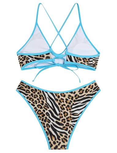 Image of ZAFUL Women's Tie Back Padded High Cut Bralette Bikini Set Two Piece Swimsuit