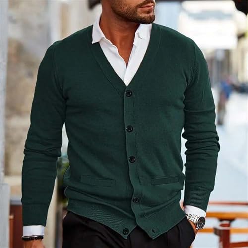 Men Button Front Cardigan Sweater Casual Soft V Neck Pockets Long Sleeve Knitwear4