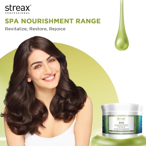 Image of Streax Professional Spa Nourishment Hair Masque For Women|For Very Dry & Damaged Hair|With Olive Oil & Shea Butter|Moisturises, Revitalizes & Helps Strengthen Chemically Treated Hair|200G,1 Count