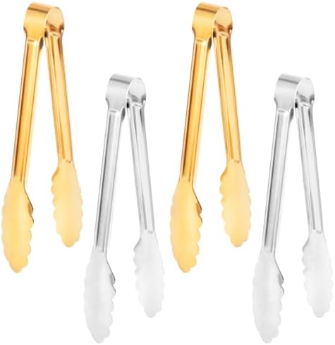 4 Pack Gold&Silver Serving Tongs,for buffet,party,9 Inch,Gold Utensils,(Gold&Silver Tongs for Serving Food)
