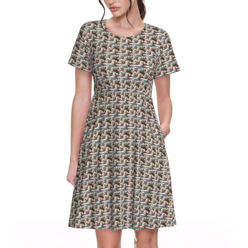 Robe motifs roses romantique décontractée chic pour le bureau et les vacances d'été