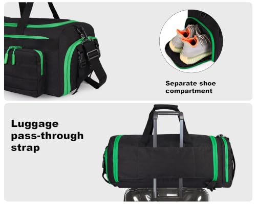 Image of LHI 50L Tactical Duffle Bag for Men, 3-in-1 Gym Duffle and Backpack, Shoe Compartment, Laptop Sleeve and MOLLE, Carry-On Travel Weekender and Overnight Bag - Black with green zippers
