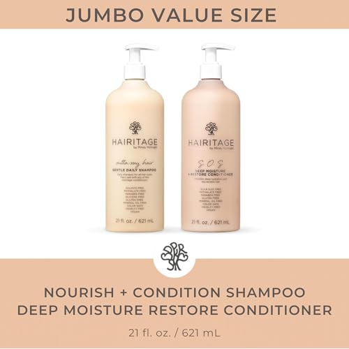 Image of Hairitage Gentle Daily Moisture Shampoo and Conditioner Set,Split End + Bond Strengthening for Dry, Damaged Hair with Jojoba Oil - Anti-Frizz and Color Safe - Cherry,Amber Scent 21 Ounce (Pack of 12)