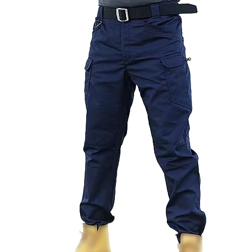 Men's Tactical Cargo Pants Casual Work Pants Multi-Pocket Lightweight Outdoor Hiking Cargo Trousers (XL,Blue)