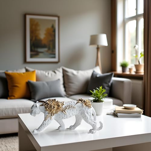 Estatua de León Blanco Dorado en Resina para Decoración Hogar miniatura 3