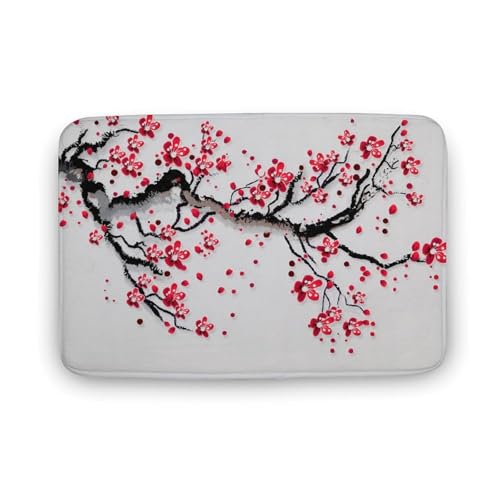 玄関マット室内 桜の花 水墨画スタイル 泥落としマット 滑り止め 40x60cm 大判 カーペット 耐摩耗性 吸水 ドアマット バスマット ふわふわ 柔らか 洗える 抗菌防臭 足拭きマット 廊下 洗面所 掃除 ラグマット オールシーズン適用 水洗い お手入