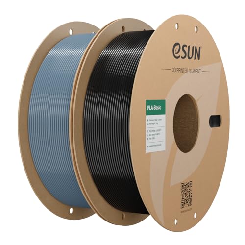 Image of eSUN PLA Basic Filament 1.75mm, 3D Printer Filament High Speed PLA for Fast Printing, 1KG per Spool, 2 Spools High Speed 3D Printing Filament, Grey + Black