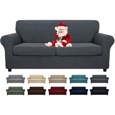 MAXIJIN 3 Piece Stretch Couch Covers for 2 Cushion Couch Sofa Slipcovers with 2 Extra Large Seat Cushion Couch Jacquard Loveseat Sofa Couch Cover for Dogs (2 Cushion Sofa, Dark Gray)