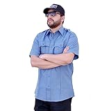 First Class 4 Pocket Hidden Zipper Uniform Security and Law Enforcement BDU Zipper Closure (as1, alpha, x_l, regular, regular, Short Sleeve Blue)