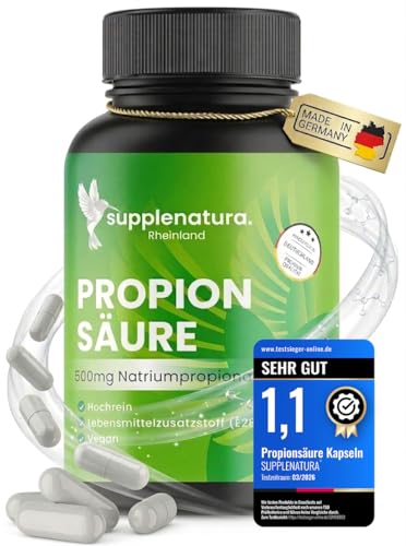 Propionsäure - 1000mg Tagesdosis - Natriumpropionat - Laborgeprüft - Vegan - Deutsche Herstellung Propionsäure Kapseln von SUPPLENATURA