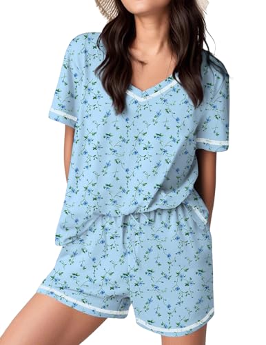 Image of Ekouaer Womens Pajamas Sets Soft 95% Cotton Pjs Short Sleeve Lounge Sets | Comfy Sleepwear Sets with pockets, ideal for Home, Mom, Party, Gifts, Daily Wear