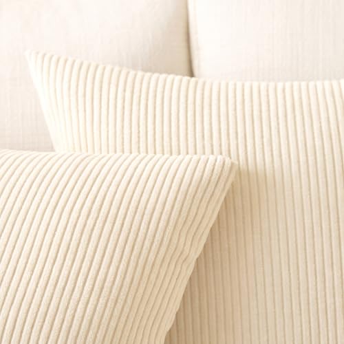 Image of Encasa XO Corduroy Cushion Covers, No Inserts, Set of 2, Cream